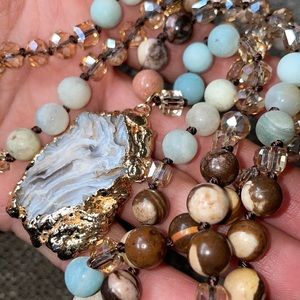 Vintage Agate Jade natural stone Bohemian  Crystal Necklace